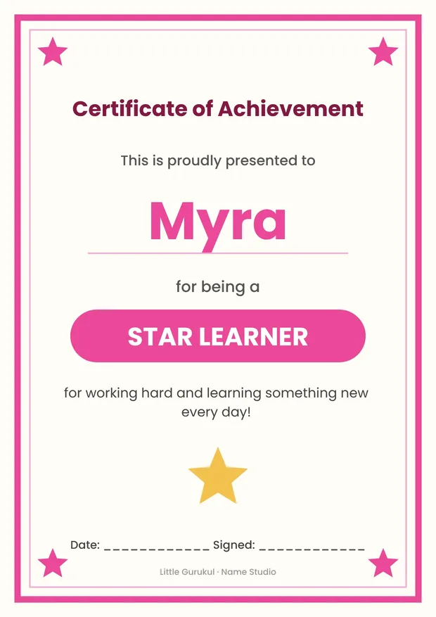 Personalised certificate